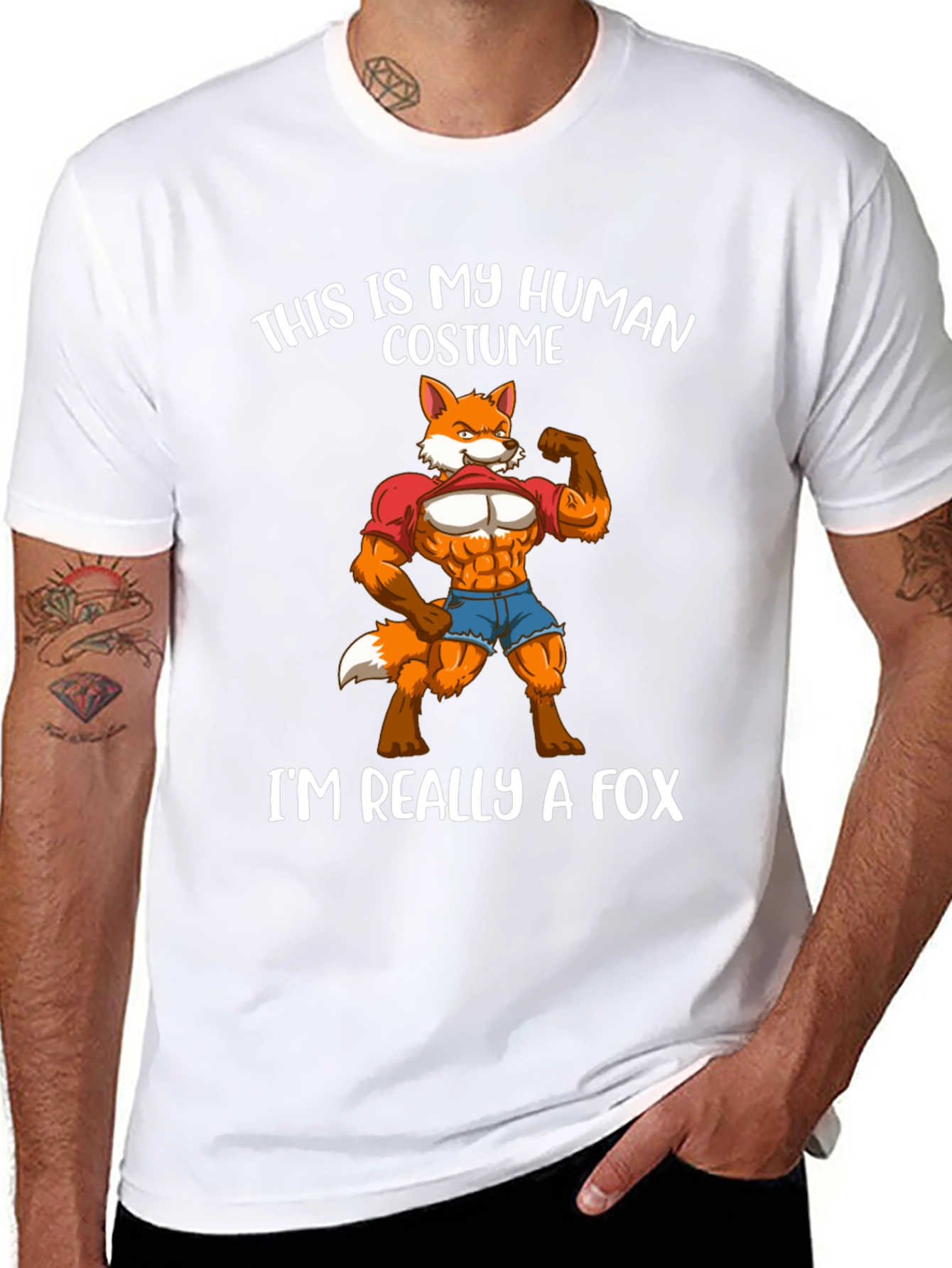 Human Costume Fox T-Shirt Funny Animal Lover Tee
