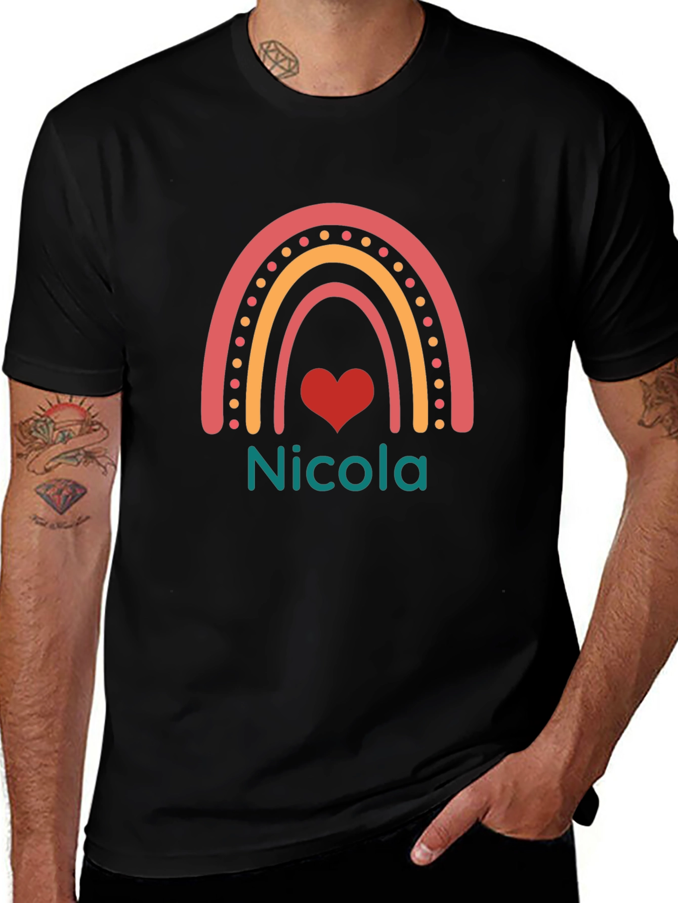 Personalized Nicola Rainbow Heart T-Shirt