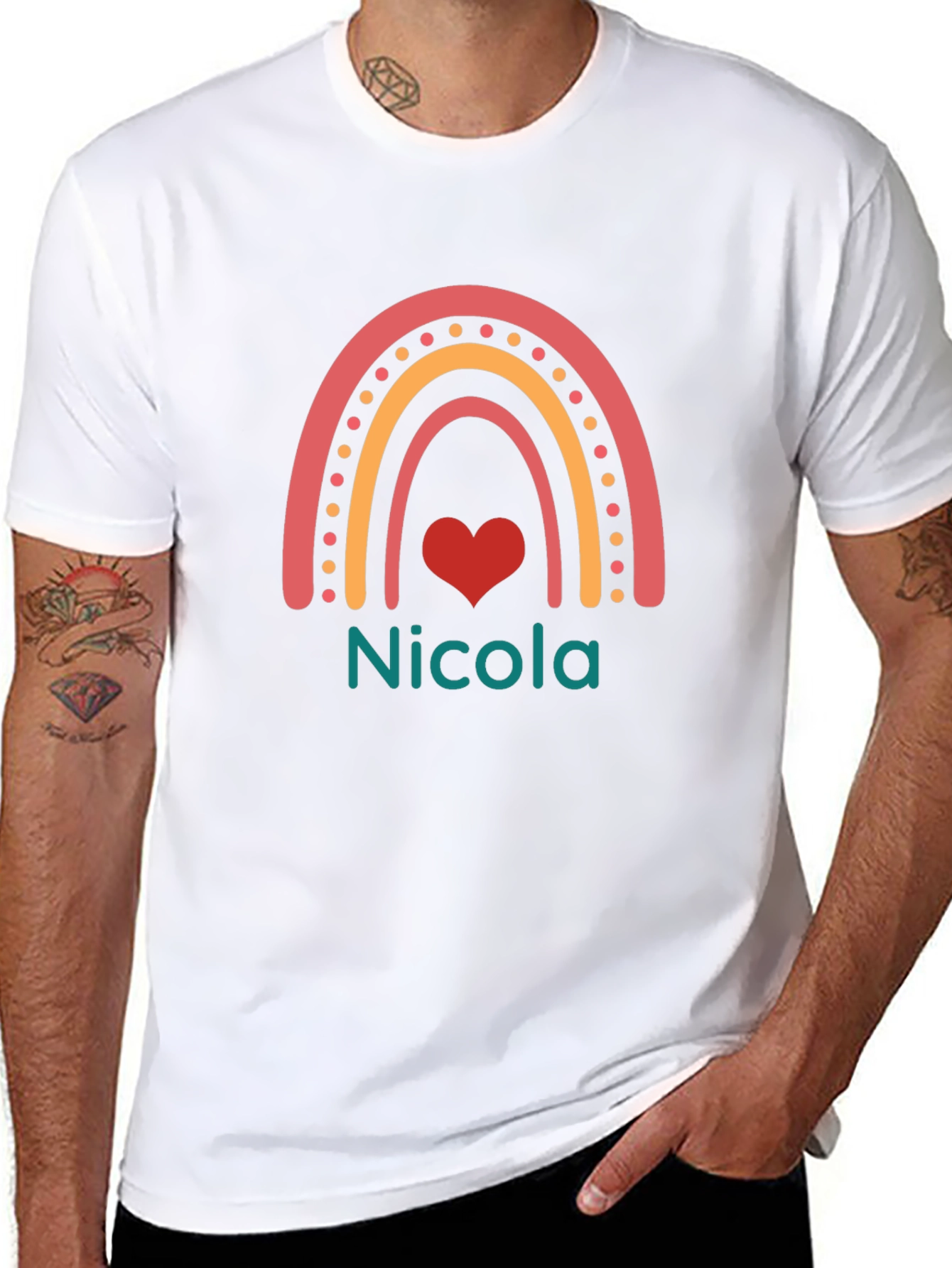 Personalized Nicola Rainbow Heart T-Shirt