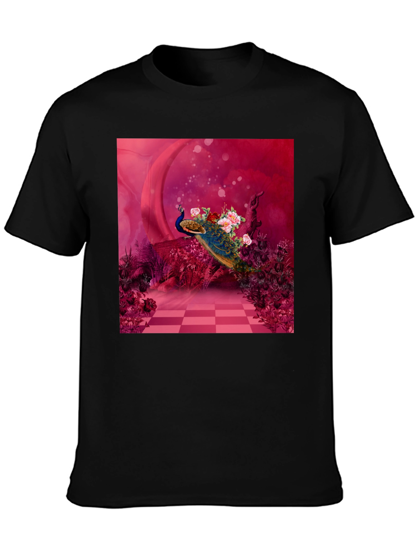 Peacock Floral Art Graphic Tee