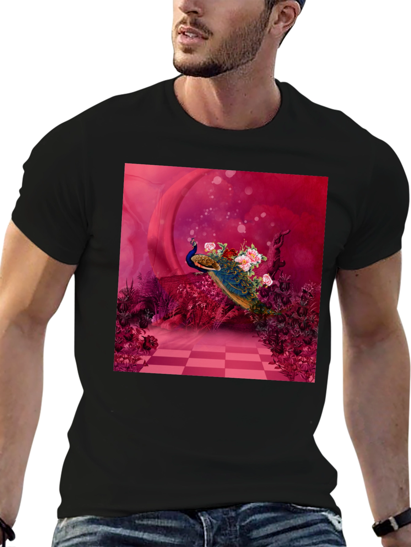 Peacock Floral Art Graphic Tee