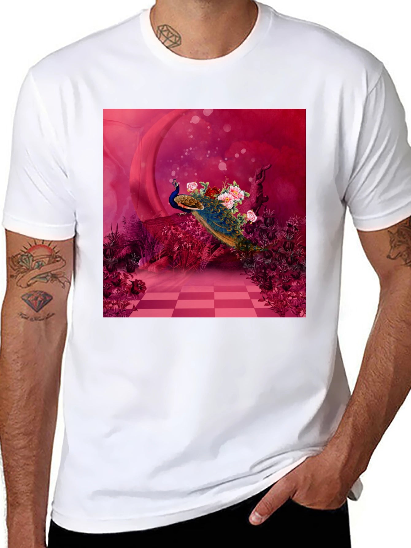 Peacock Floral Art Graphic Tee