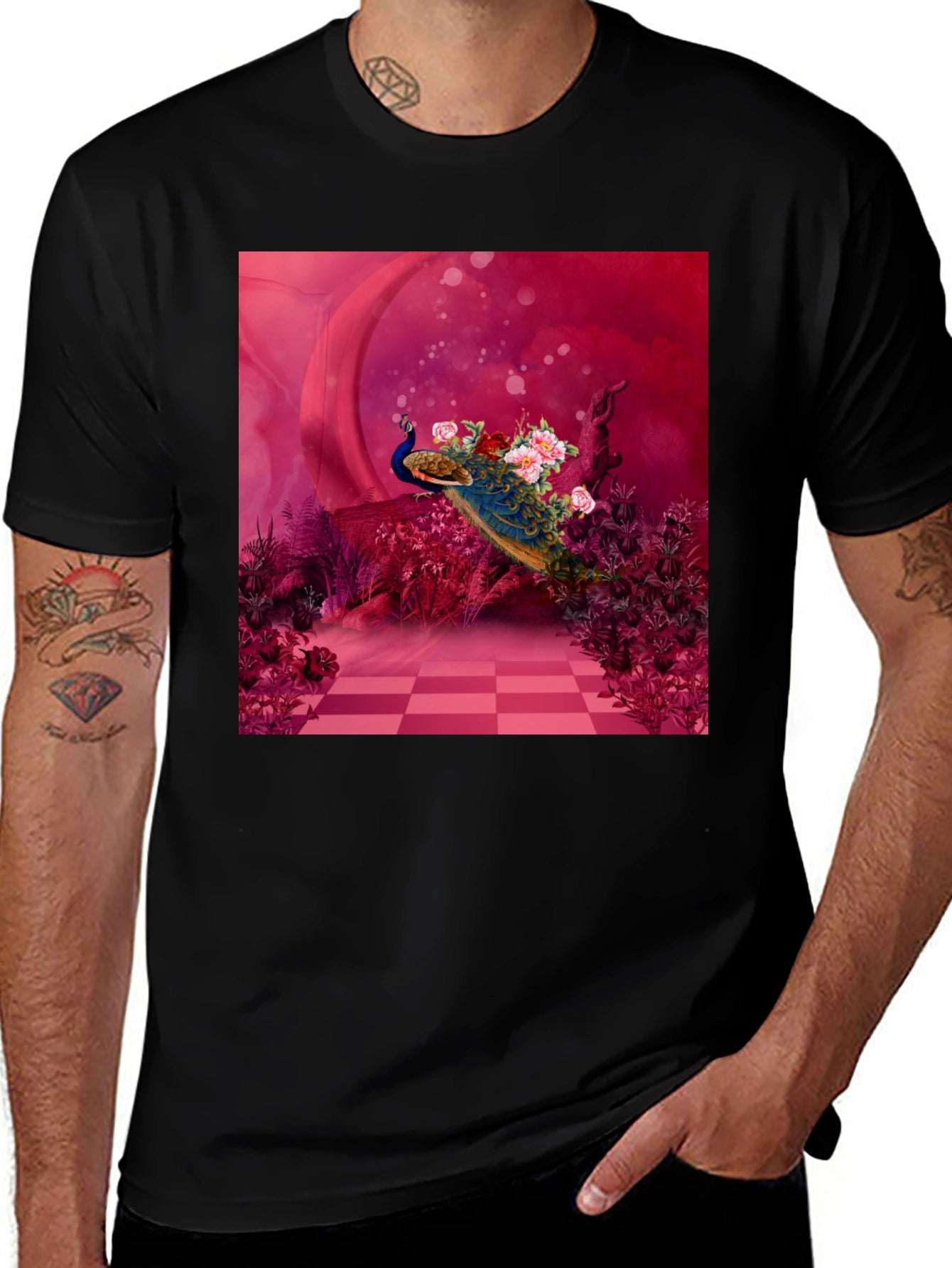 Peacock Floral Art Graphic Tee