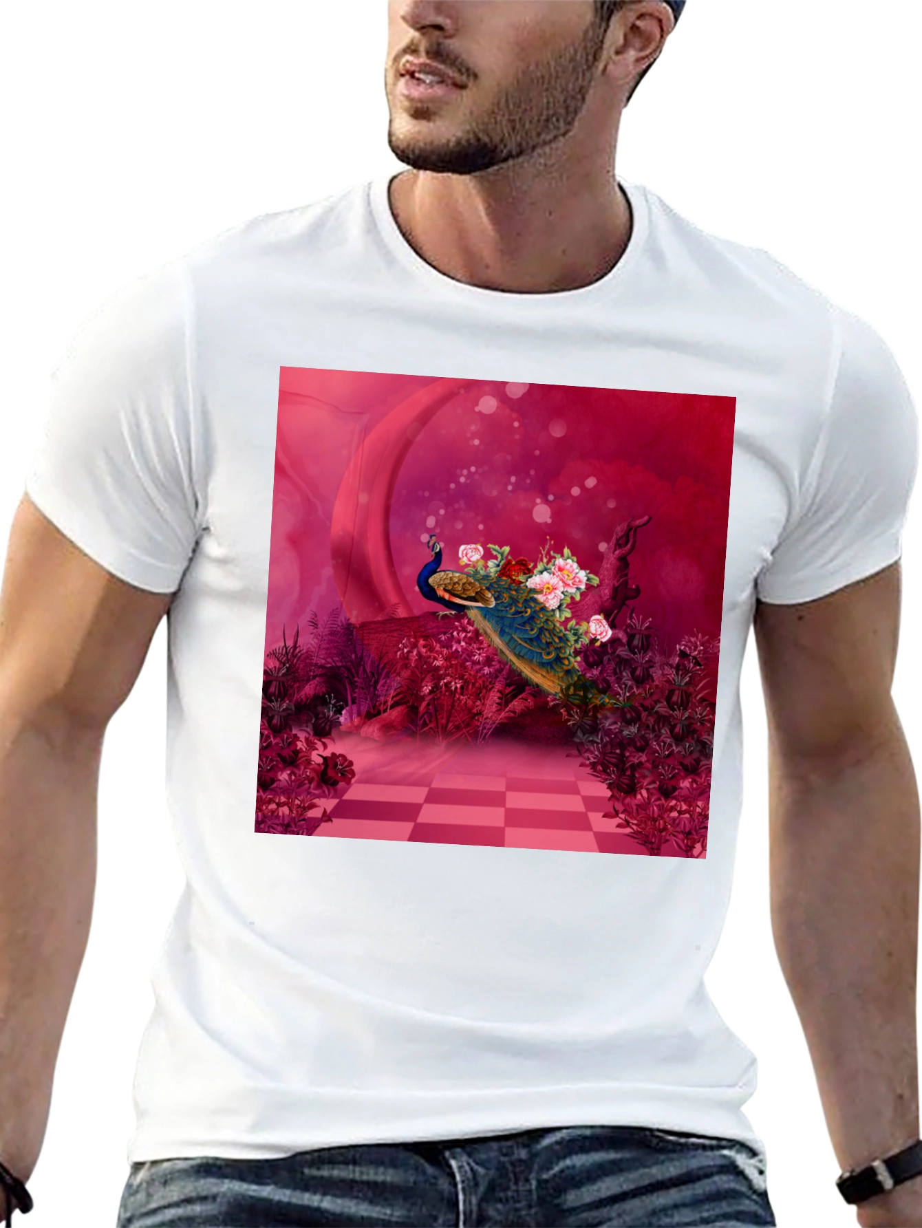 Peacock Floral Art Graphic Tee