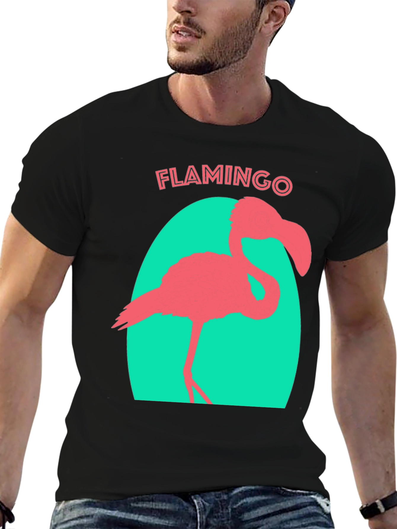 Flamingo Graphic Tee - Black Cotton T-Shirt