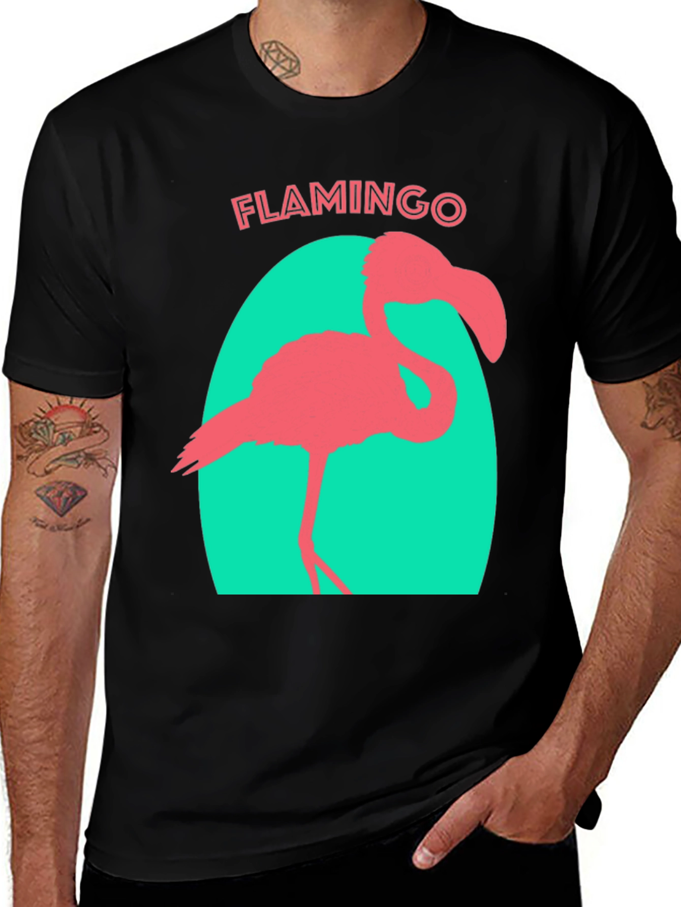 Flamingo Graphic Tee - Black Cotton T-Shirt