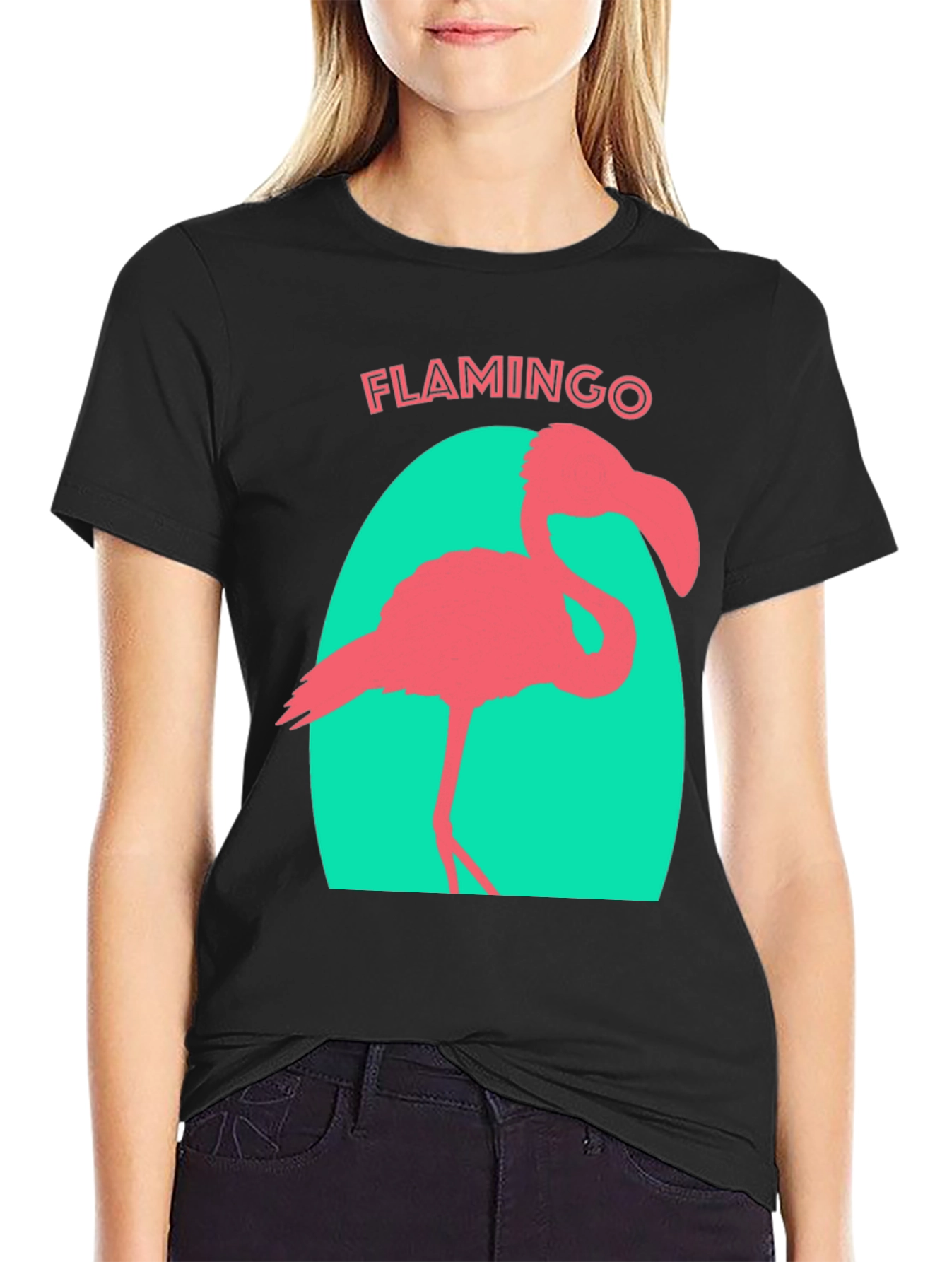 Flamingo Graphic Tee - Black Cotton T-Shirt