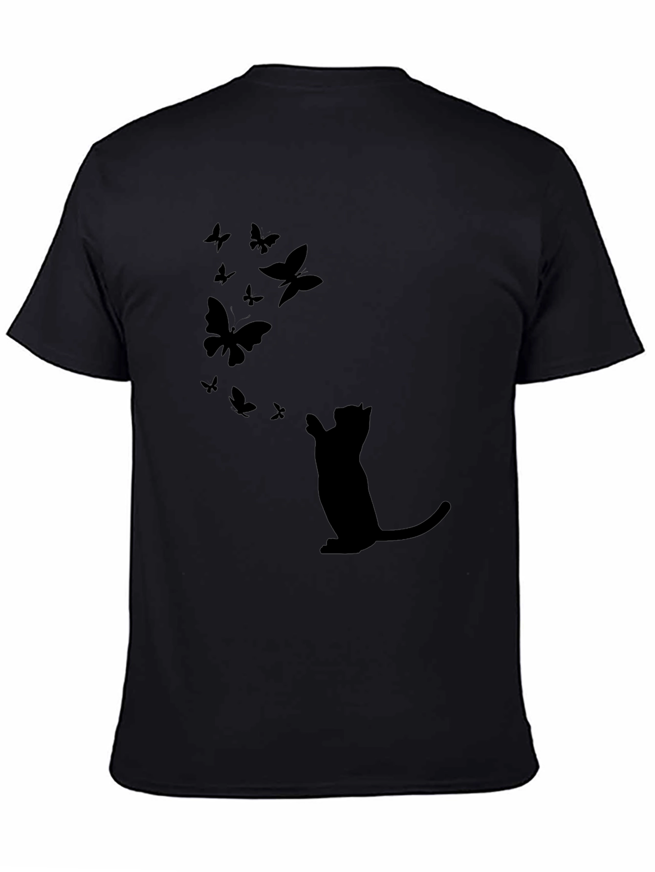 Cat & Butterfly Graphic Black Tee