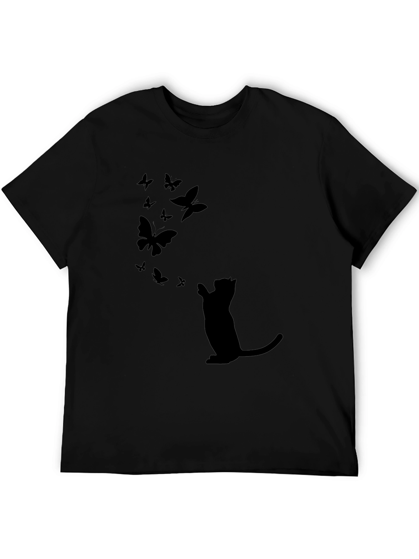Cat & Butterfly Graphic Black Tee