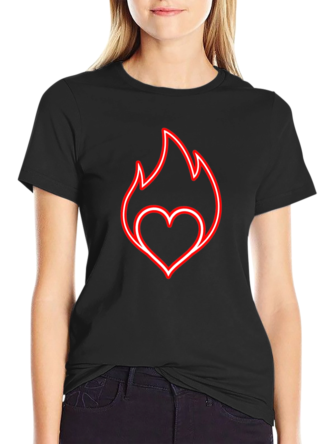 Fiery Heart Graphic Tee - Black