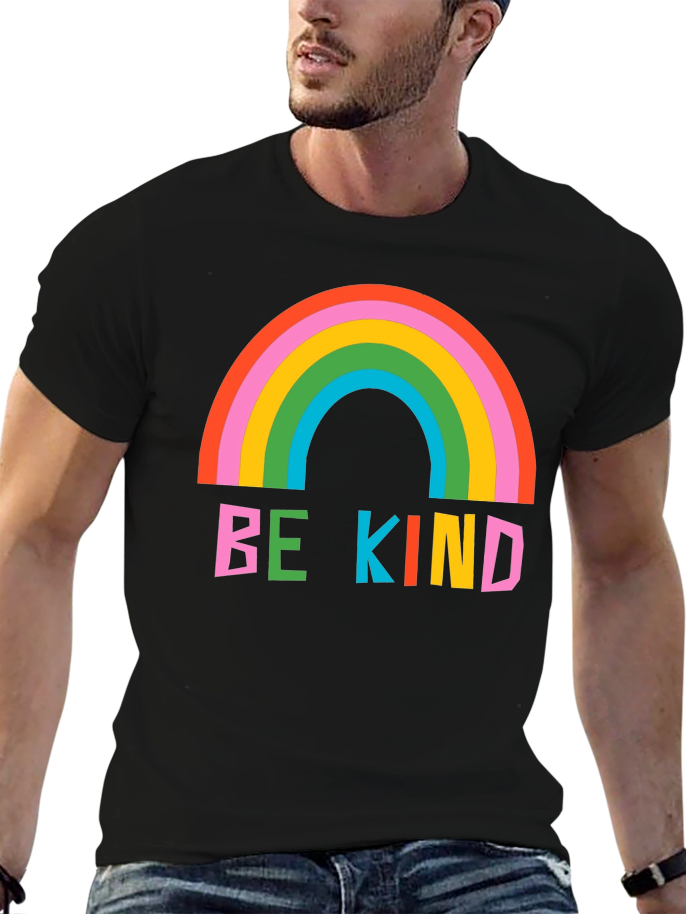 Be Kind Rainbow Graphic Tee - Soft Black Cotton