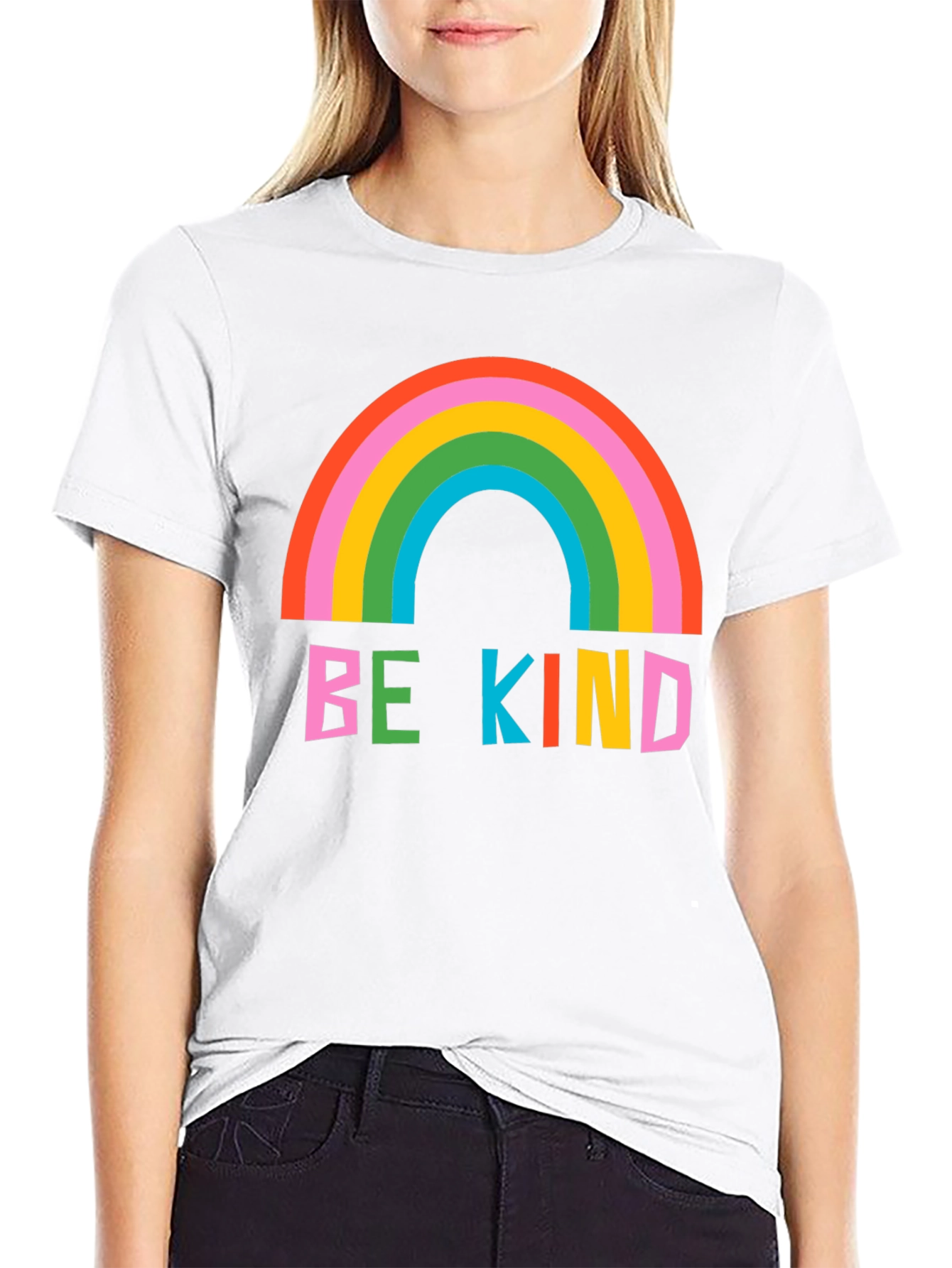 Be Kind Rainbow Graphic Tee - Soft Black Cotton
