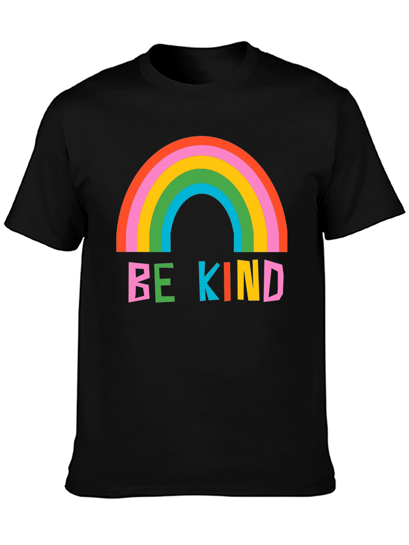 Be Kind Rainbow Graphic Tee - Soft Black Cotton