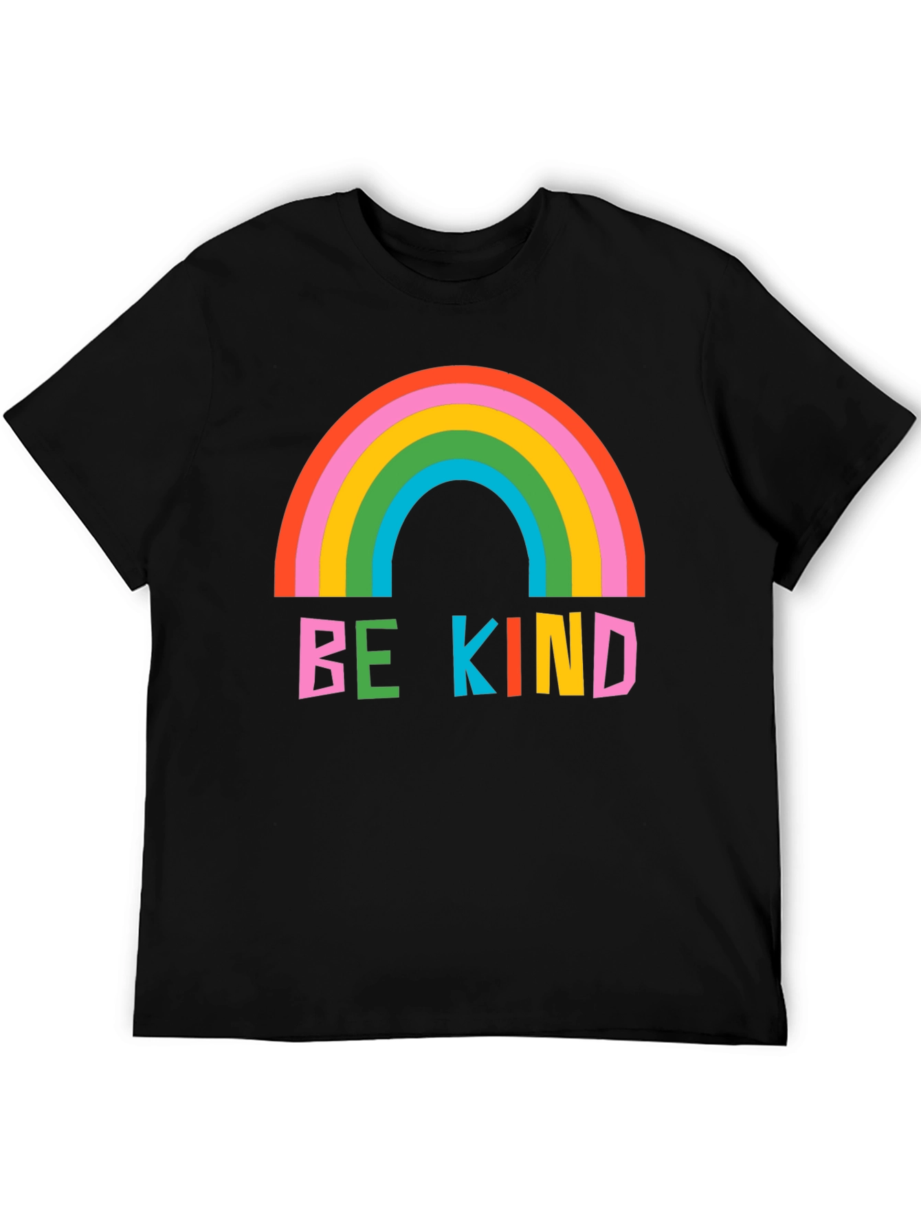 Be Kind Rainbow Graphic Tee - Soft Black Cotton