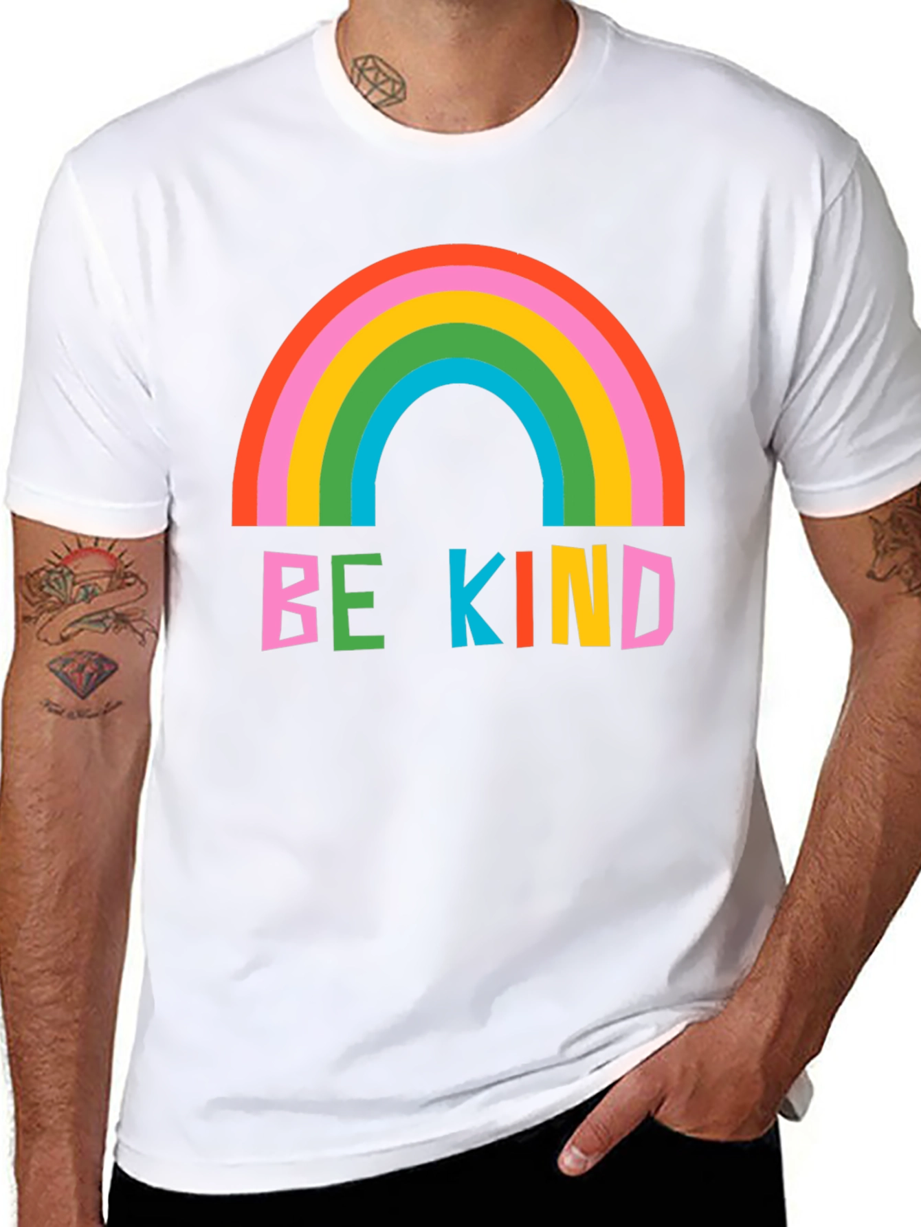 Be Kind Rainbow Graphic Tee - Soft Black Cotton