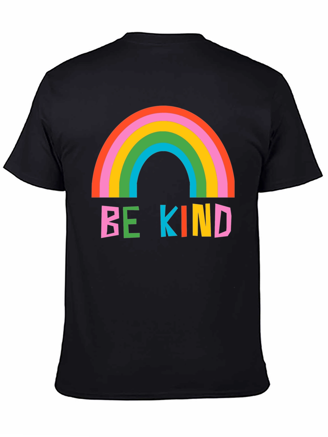 Be Kind Rainbow Graphic Tee - Soft Black Cotton