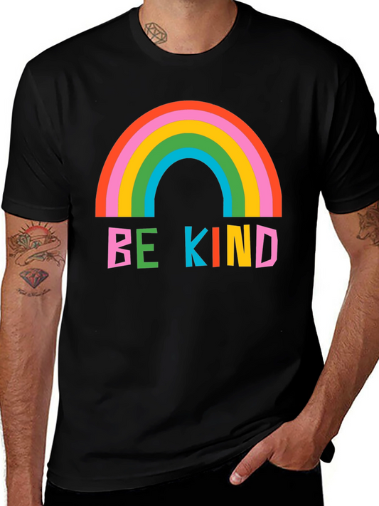 Be Kind Rainbow Graphic Tee - Soft Black Cotton