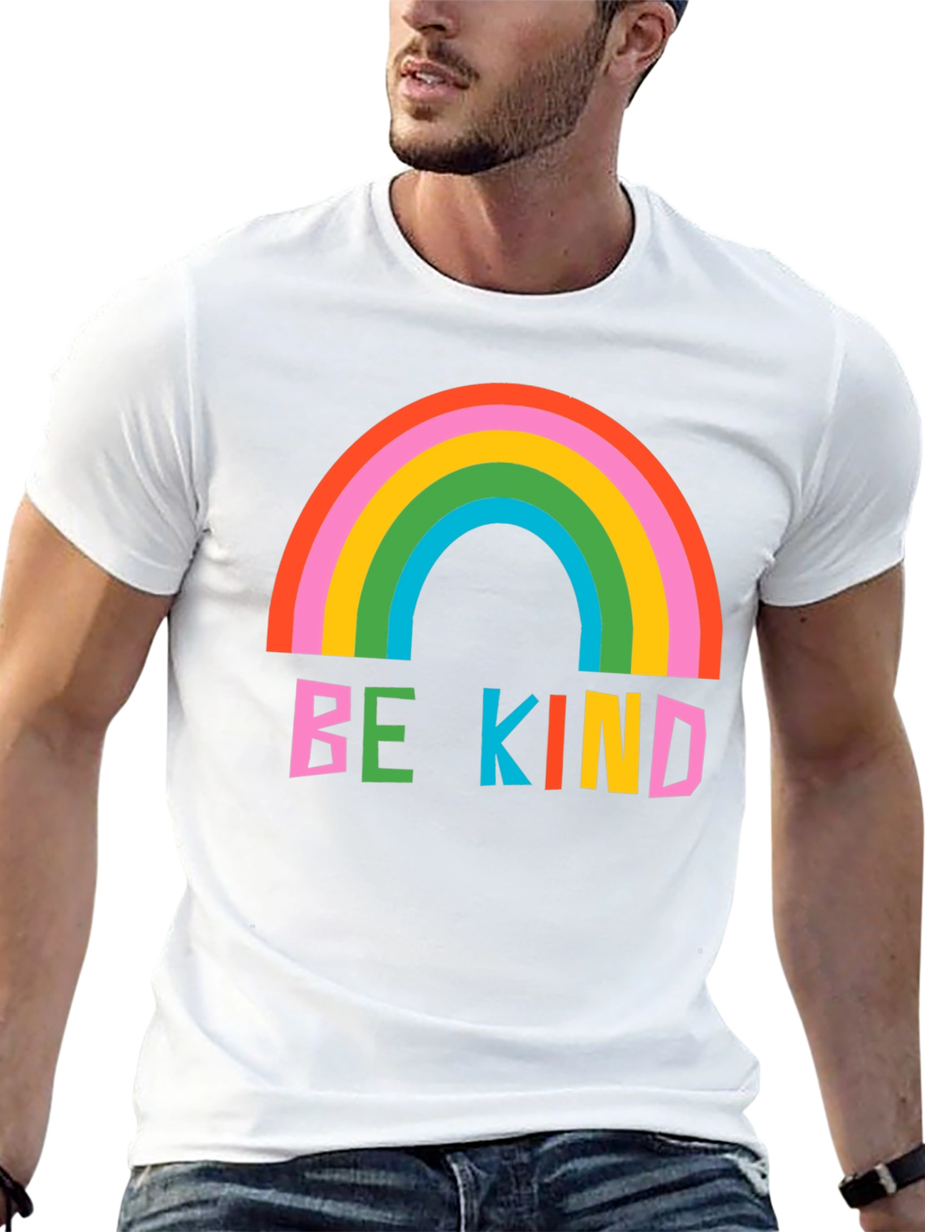 Be Kind Rainbow Graphic Tee - Soft Black Cotton