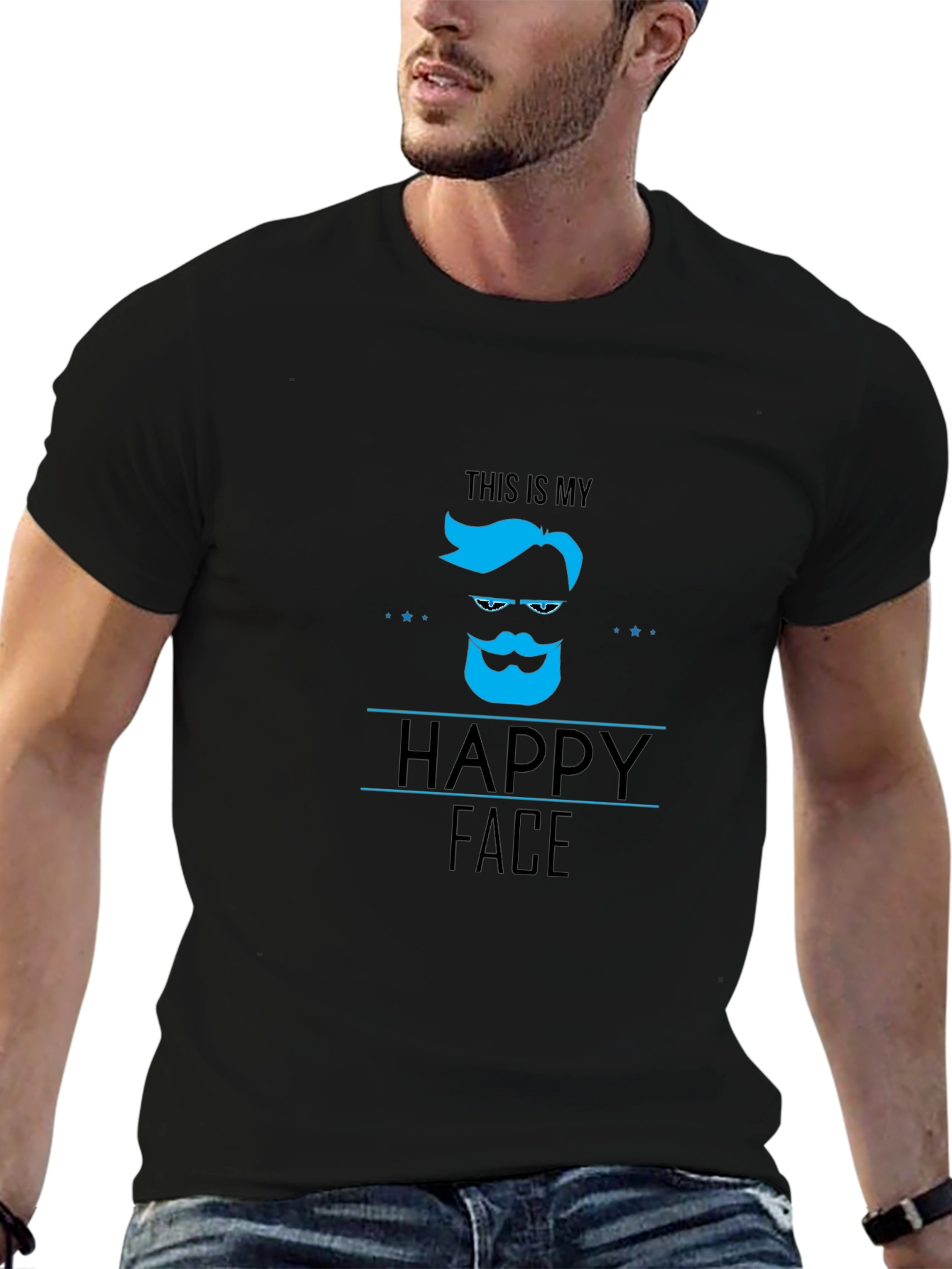 Happy Face Graphic Tee - Stylish Mens Black T-Shirt