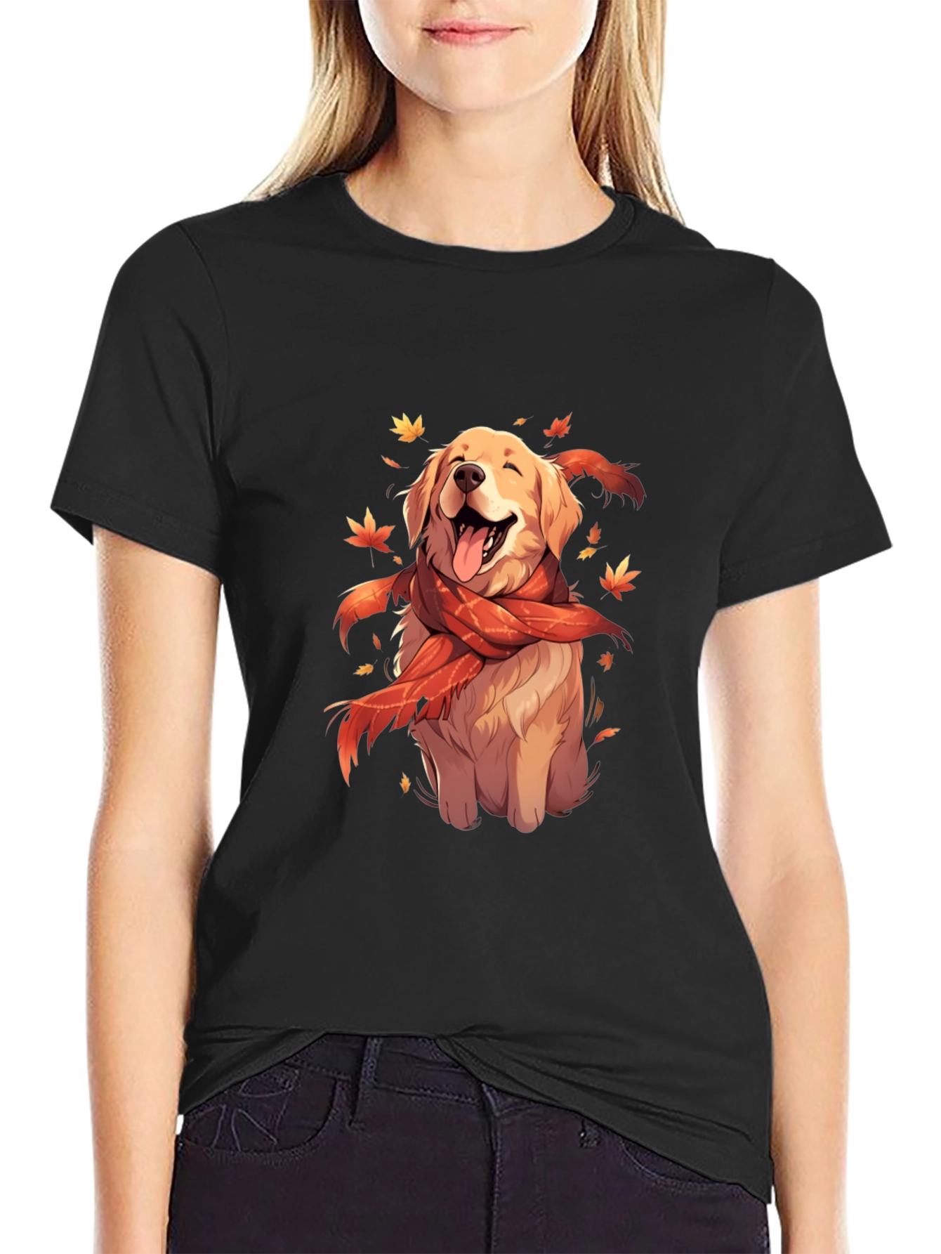 Dog Lover T-Shirt: Golden Retriever in Autumn Scarf