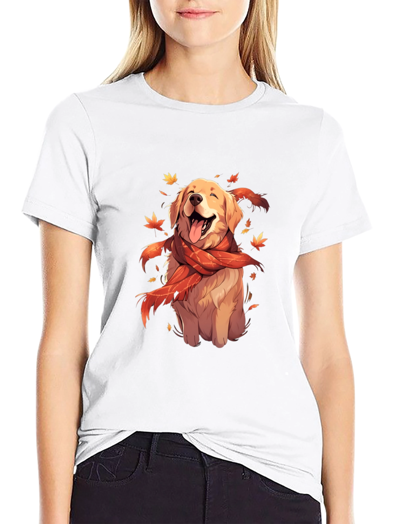 Dog Lover T-Shirt: Golden Retriever in Autumn Scarf
