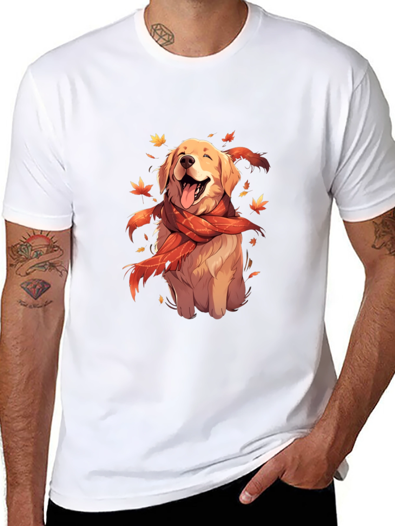 Dog Lover T-Shirt: Golden Retriever in Autumn Scarf
