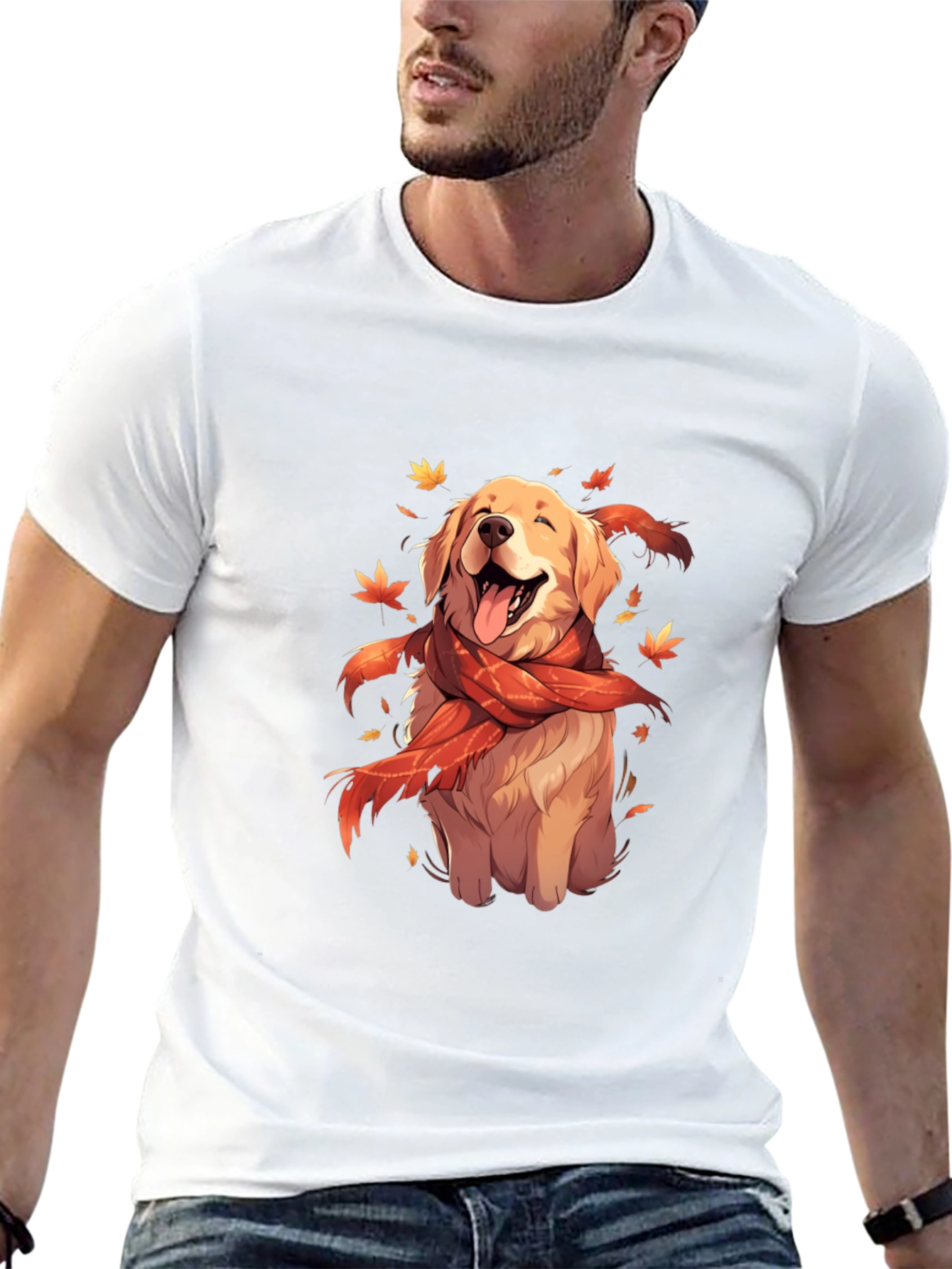 Dog Lover T-Shirt: Golden Retriever in Autumn Scarf