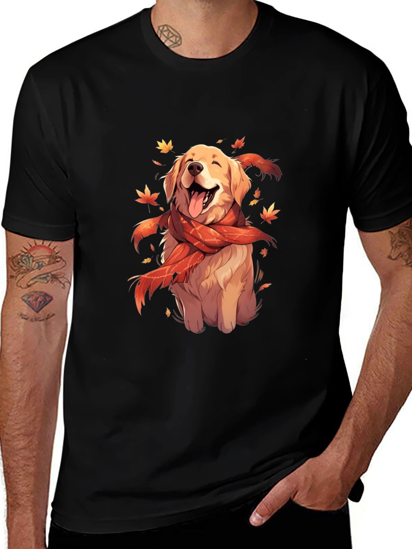 Dog Lover T-Shirt: Golden Retriever in Autumn Scarf