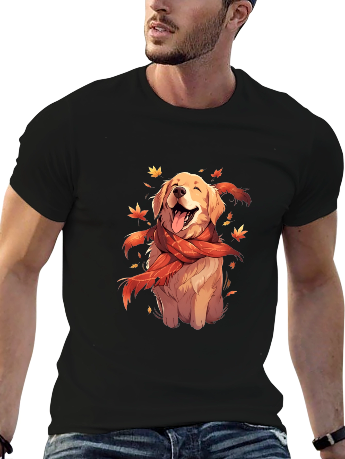 Dog Lover T-Shirt: Golden Retriever in Autumn Scarf