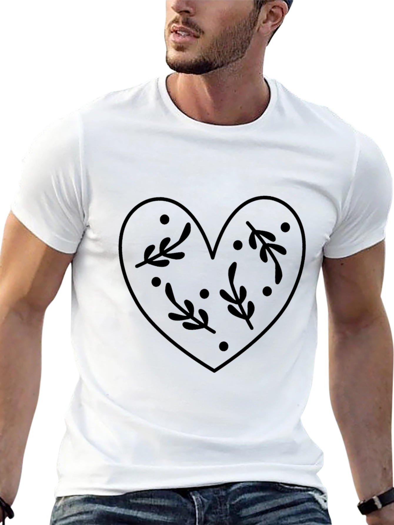 Floral Heart Graphic Tee - Mens Black T-Shirt