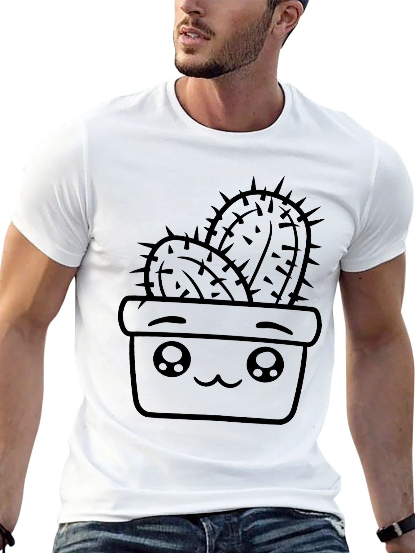 Cute Cactus Graphic Tee - Black Cotton T-Shirt