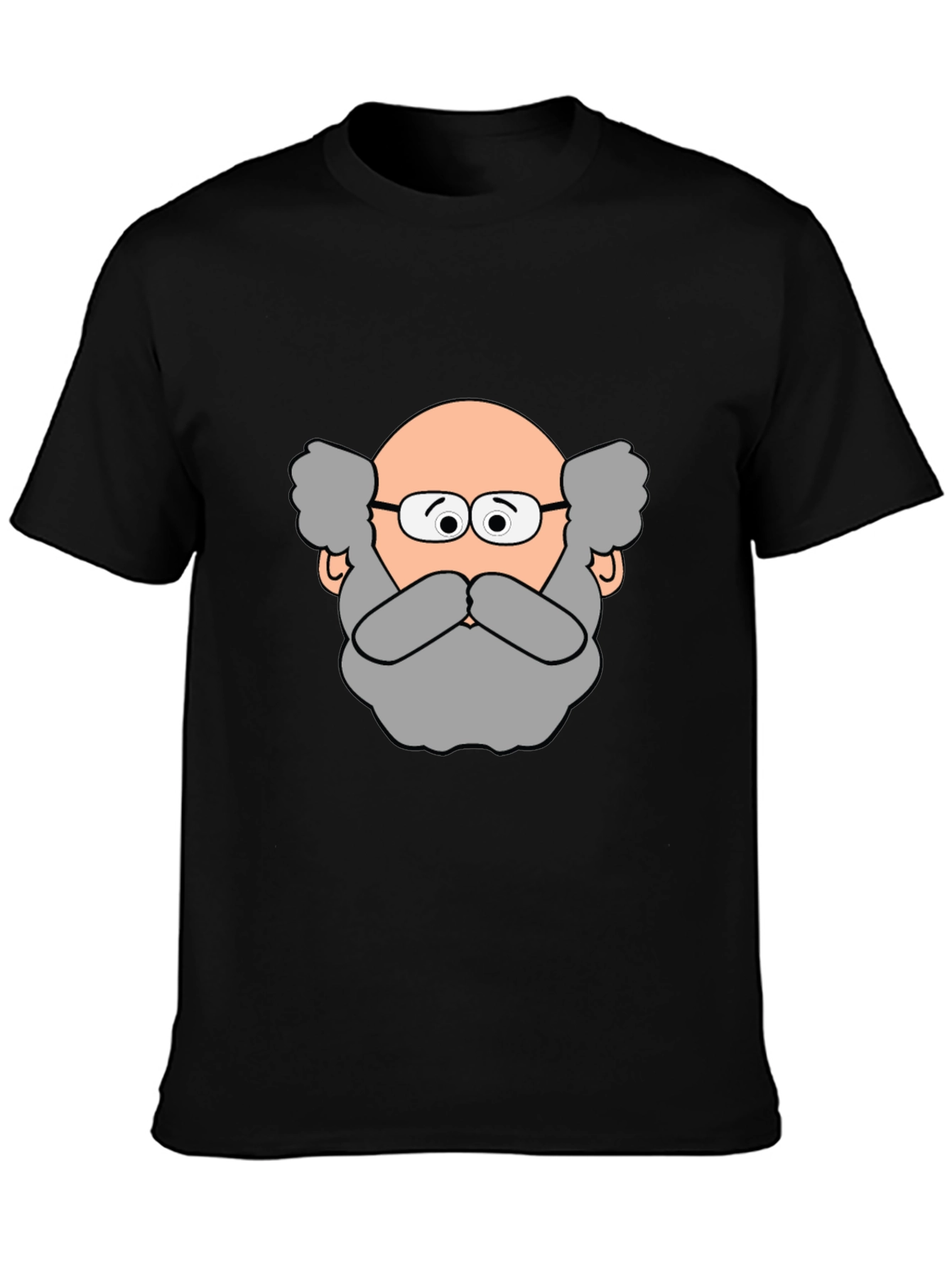 Funny Cartoon Bald Man Portrait Black T-Shirt