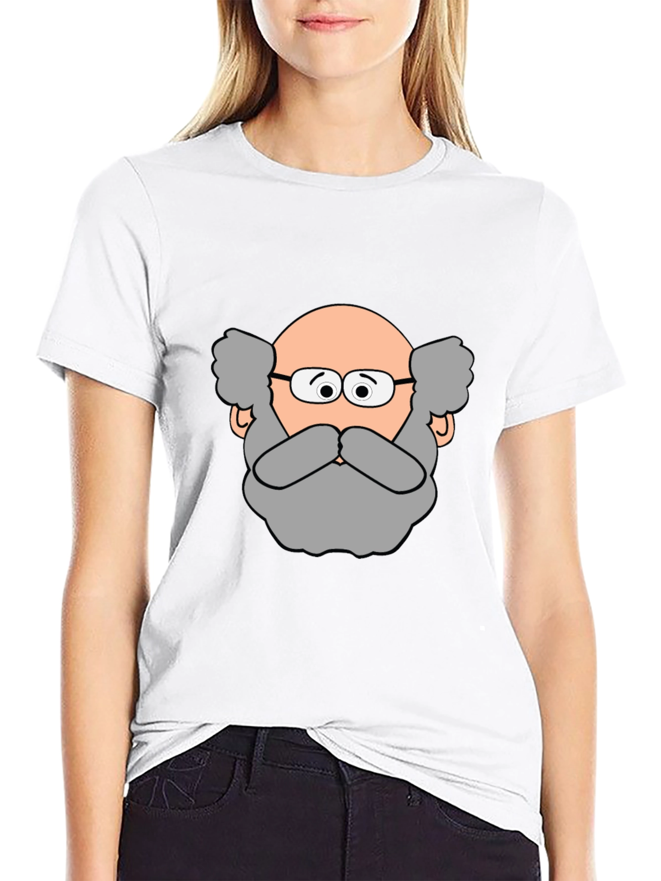 Funny Cartoon Bald Man Portrait Black T-Shirt