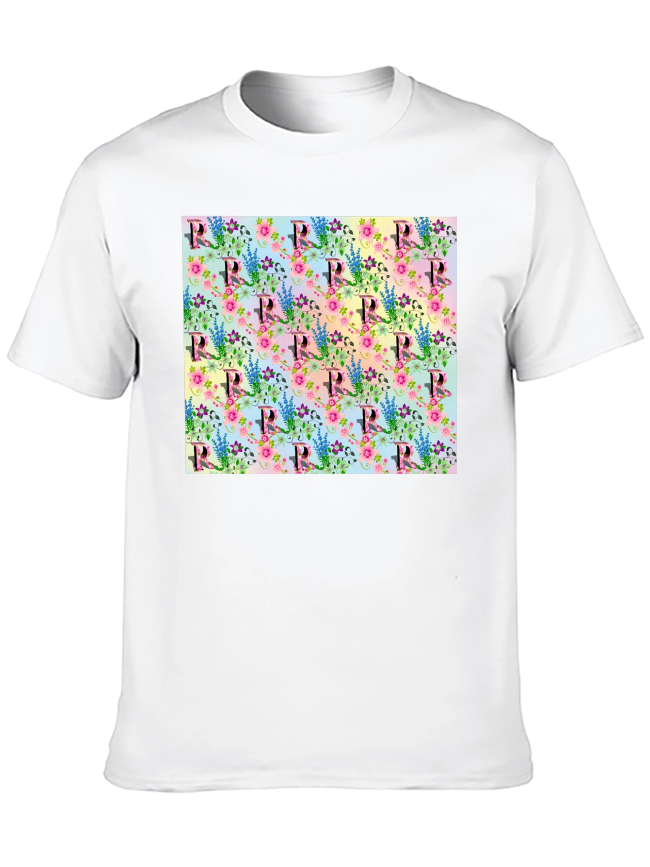 Floral Letter R Print Crew Neck Tee