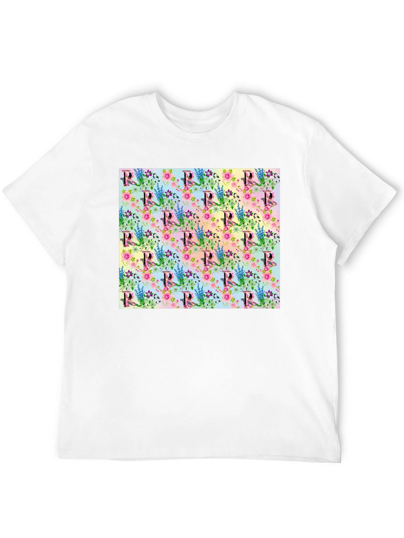 Floral Letter R Print Crew Neck Tee