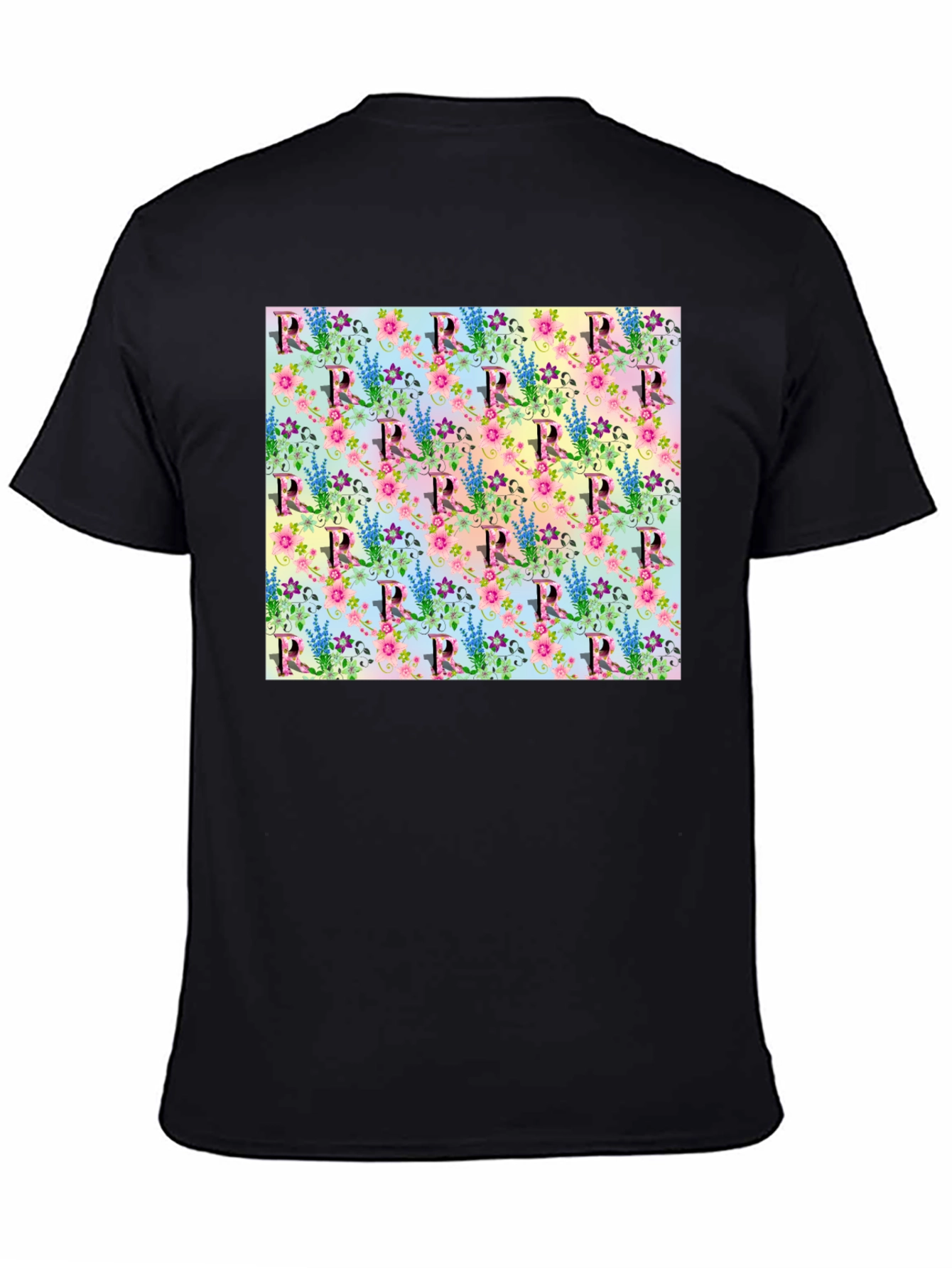 Floral Letter R Print Crew Neck Tee