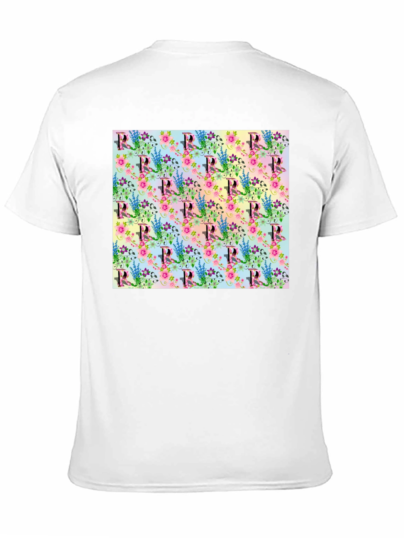 Floral Letter R Print Crew Neck Tee