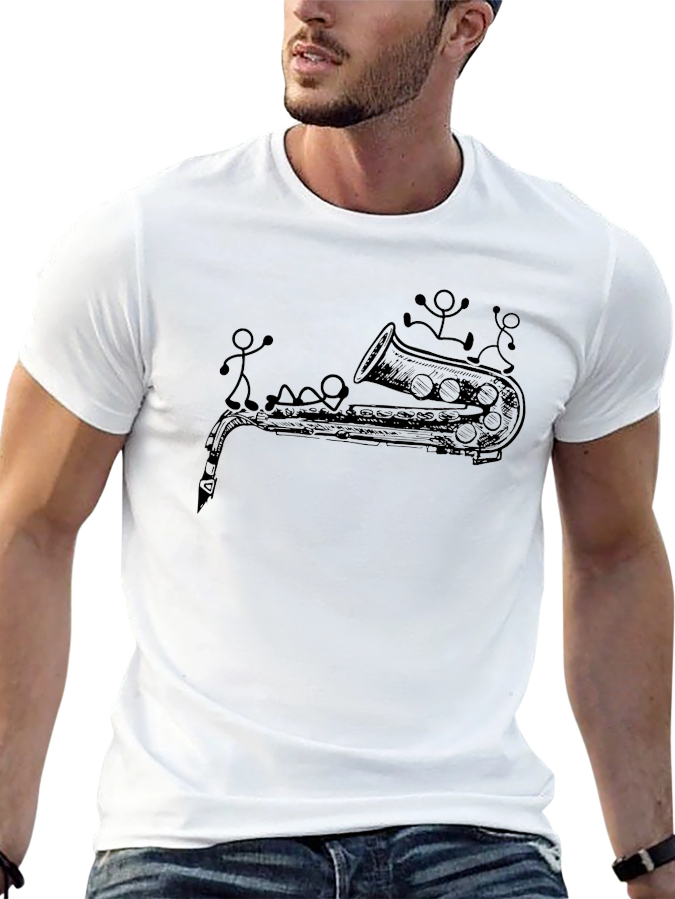 Saxophone Stick Figures Graphic Tee - Black