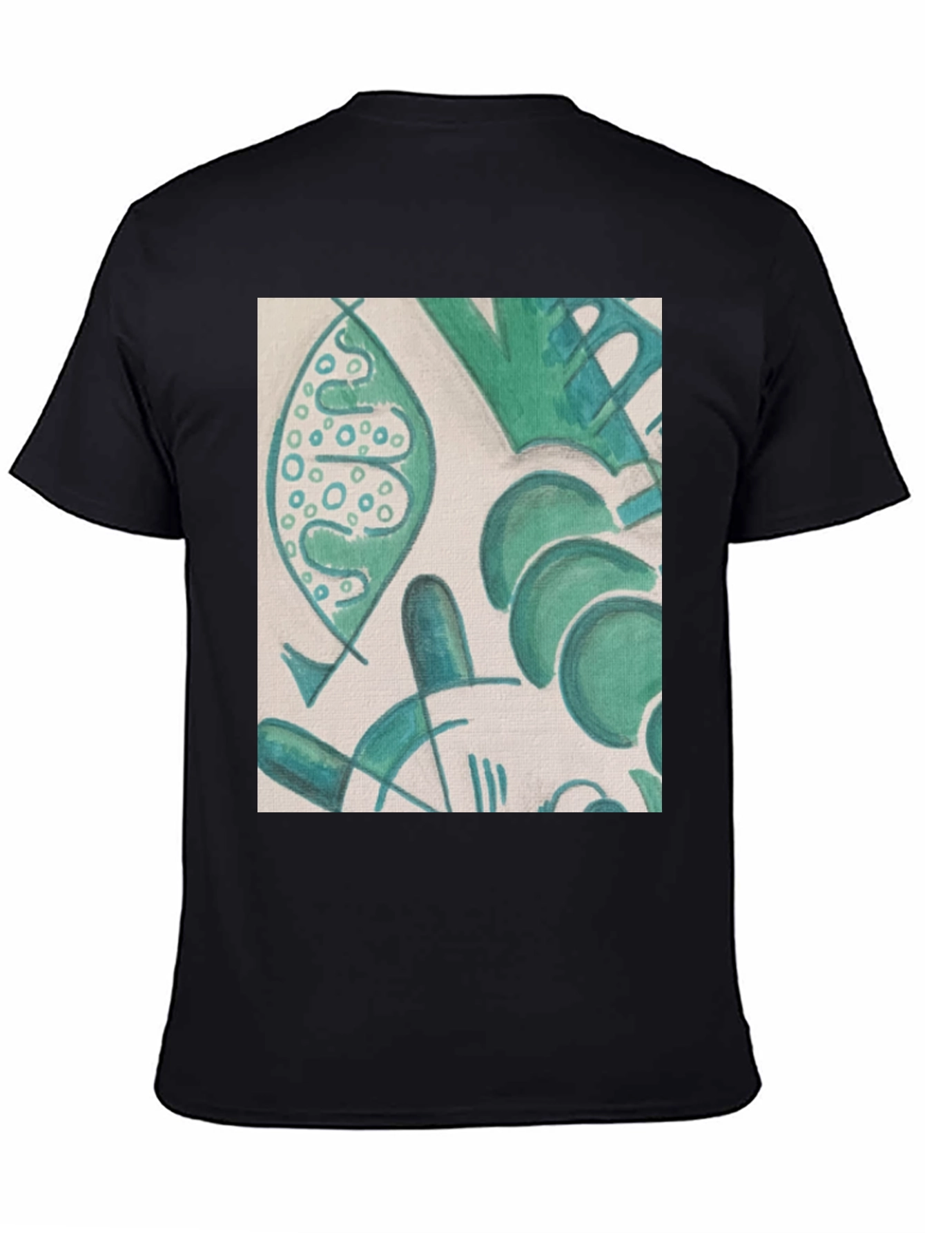 Abstract Green Pattern Black T-Shirt