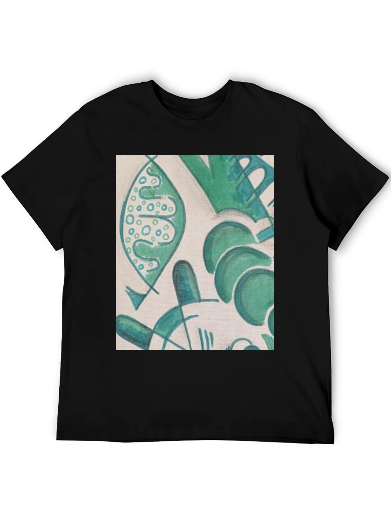 Abstract Green Pattern Black T-Shirt