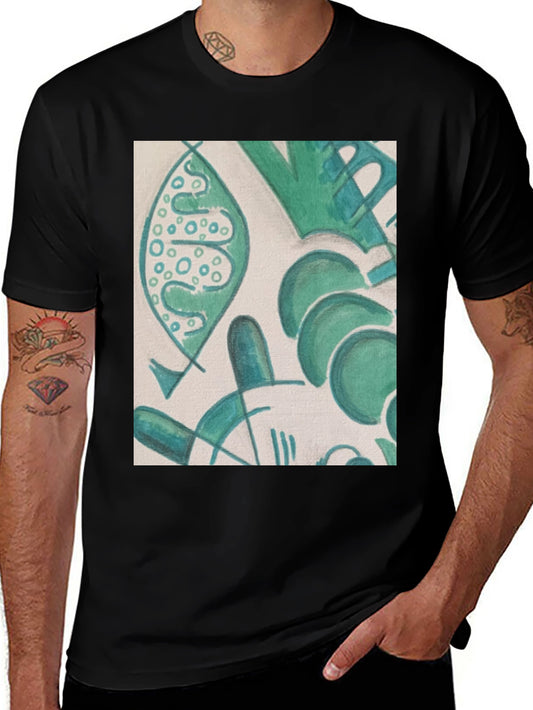 Abstract Green Pattern Black T-Shirt