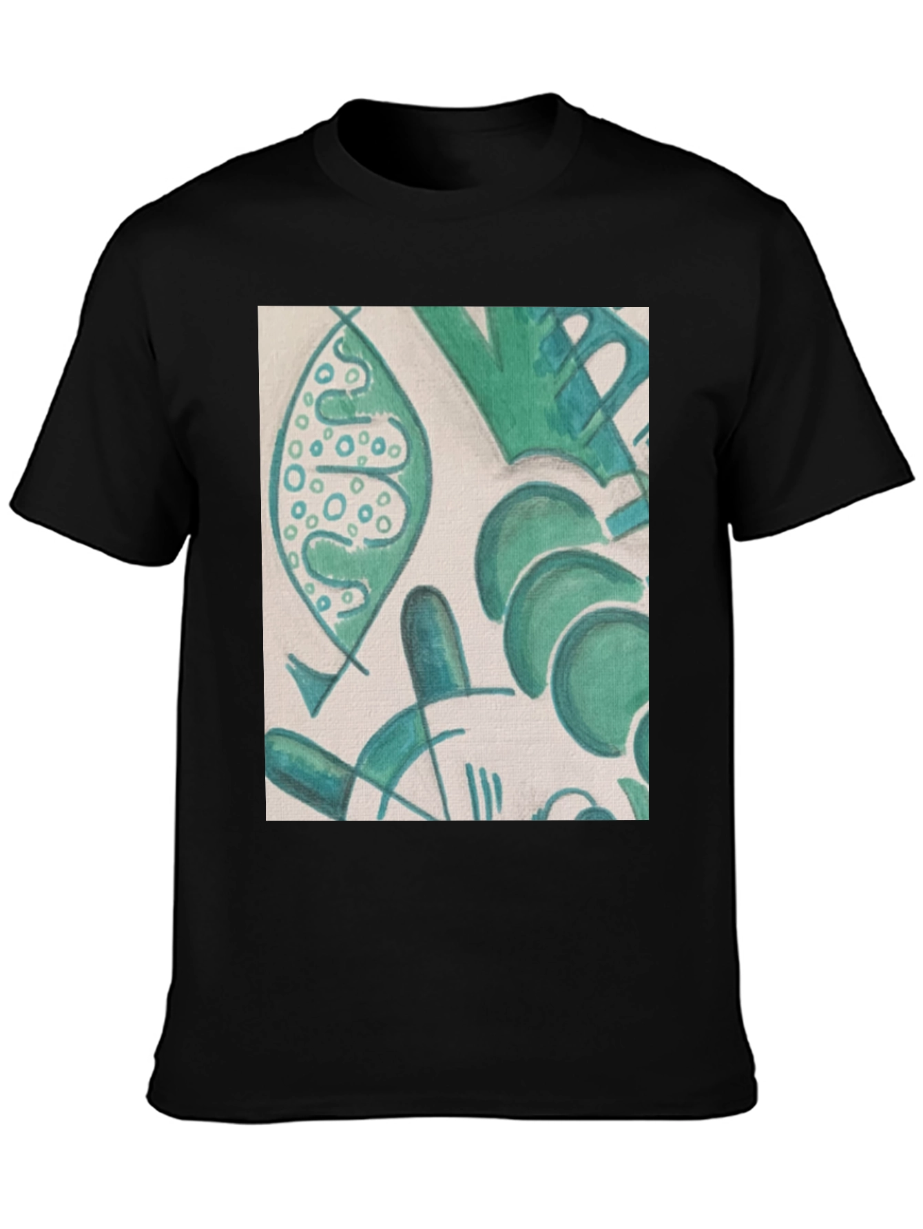 Abstract Green Pattern Black T-Shirt