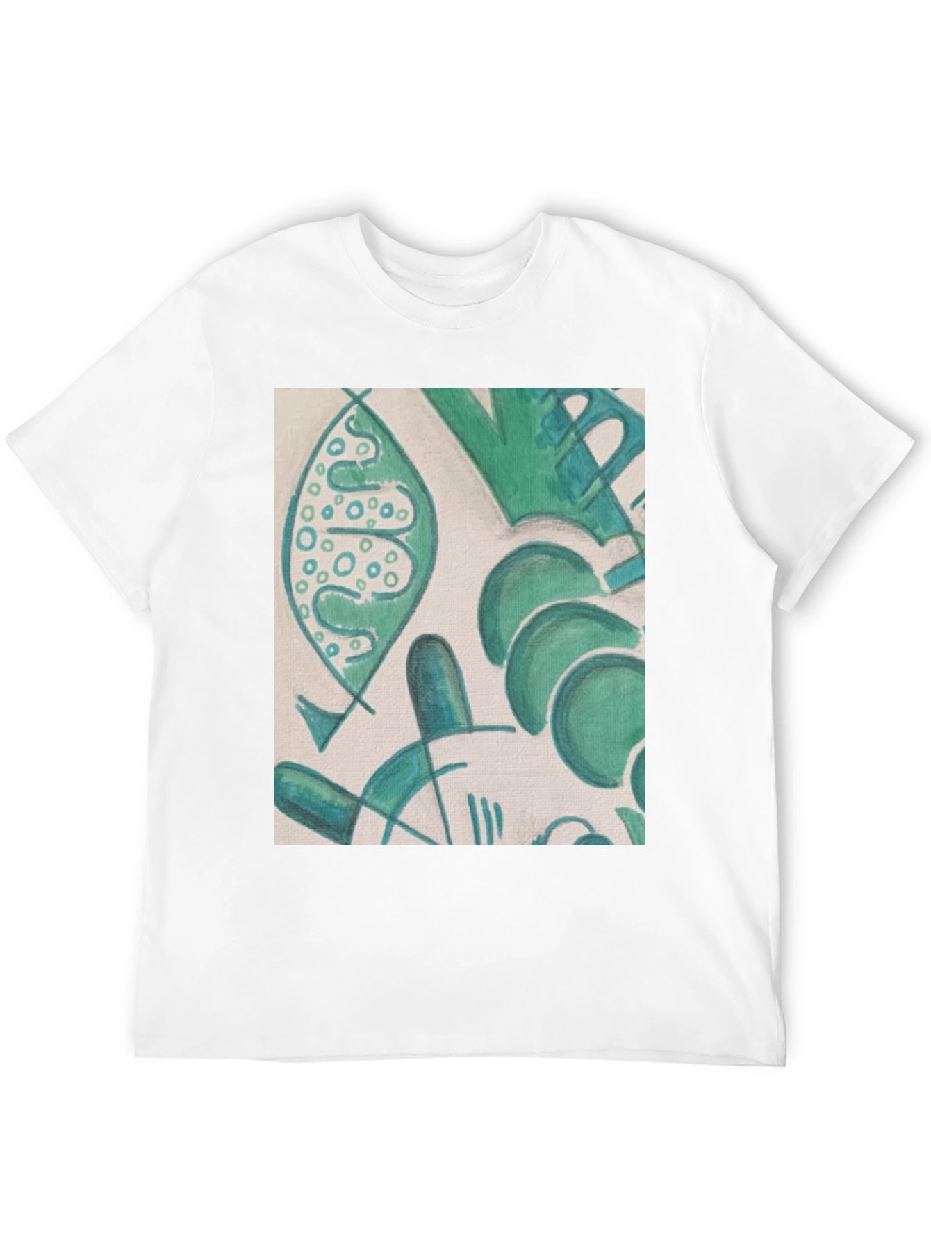 Abstract Green Pattern Black T-Shirt