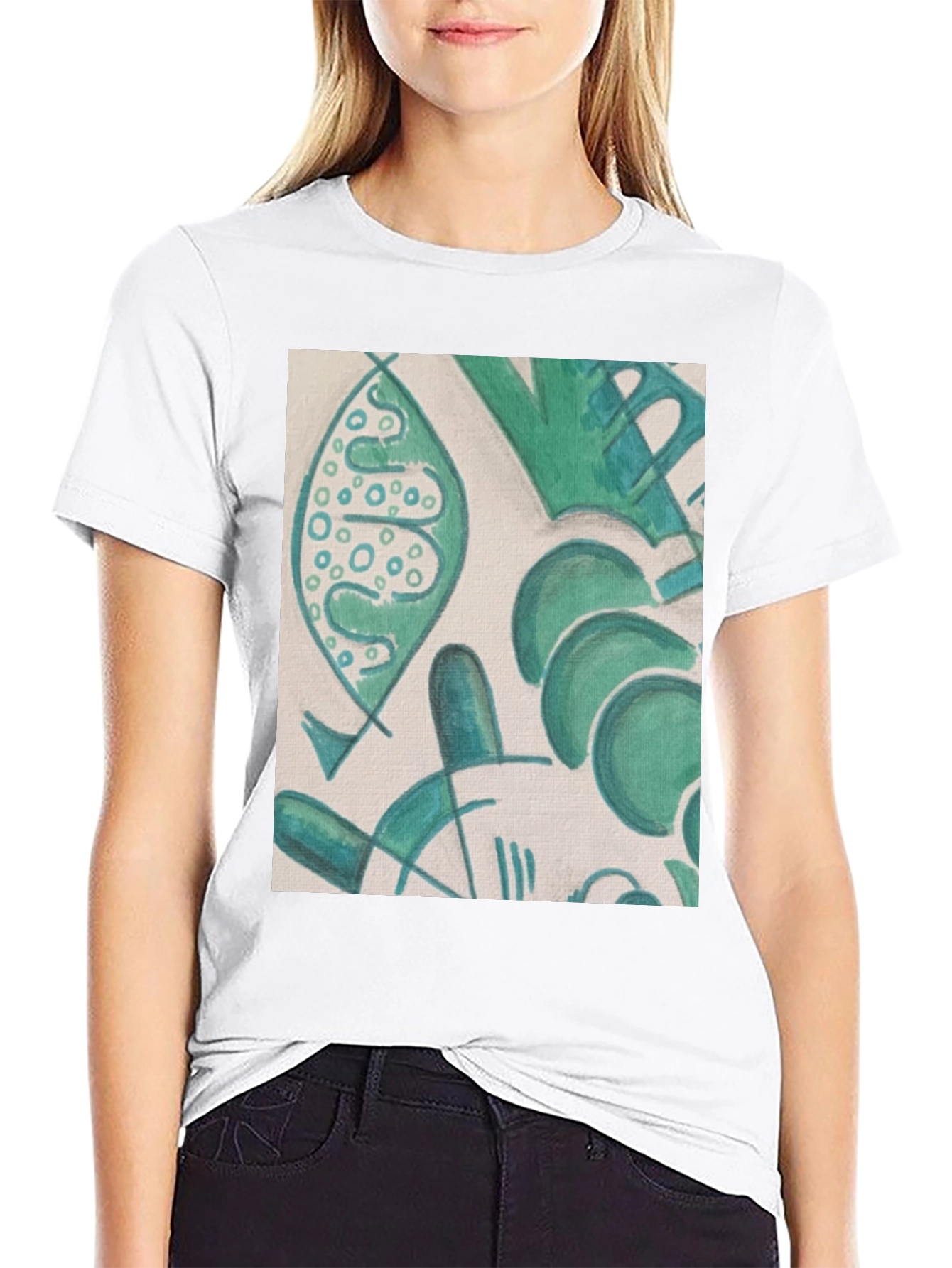 Abstract Green Pattern Black T-Shirt