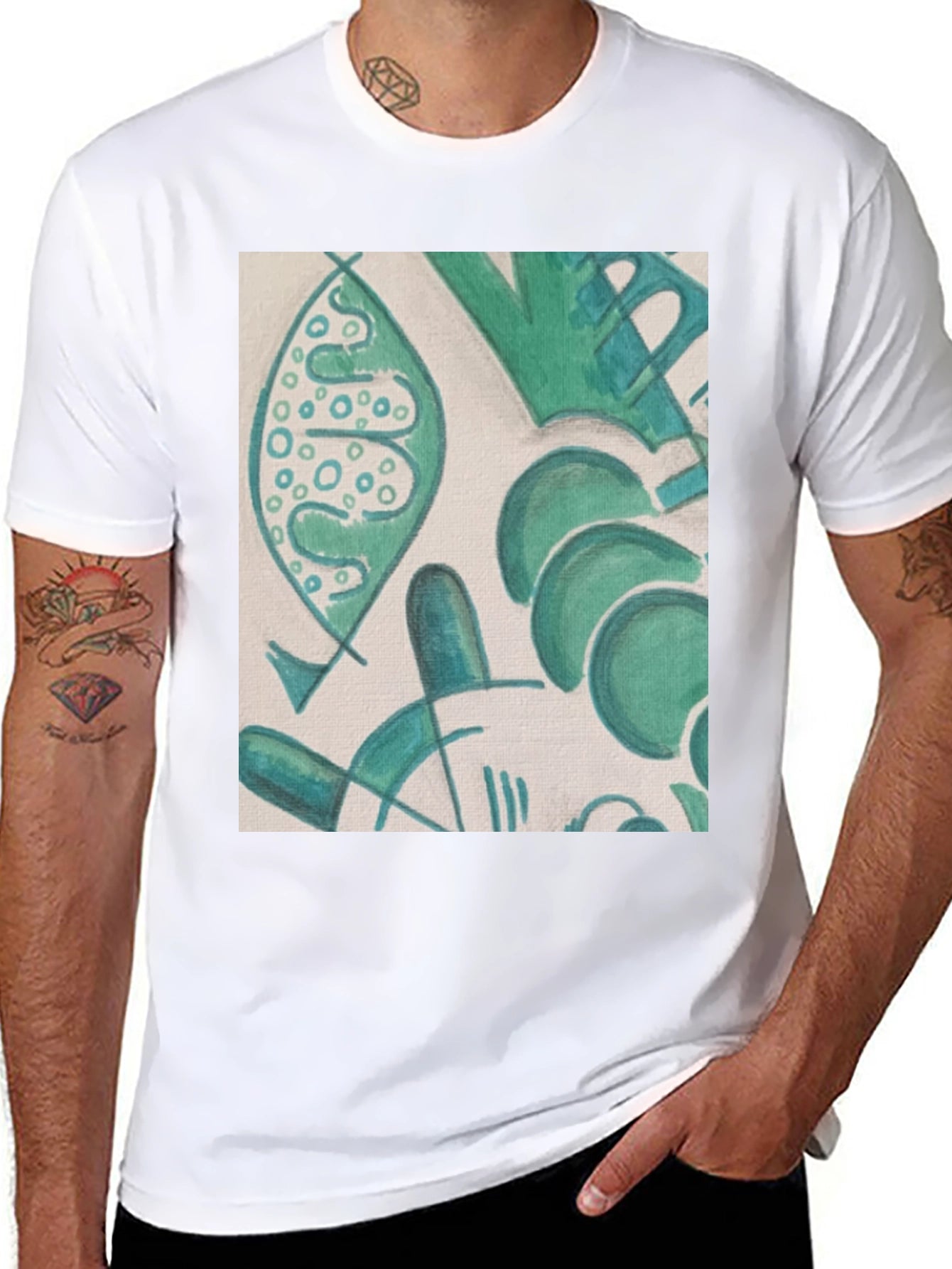 Abstract Green Pattern Black T-Shirt