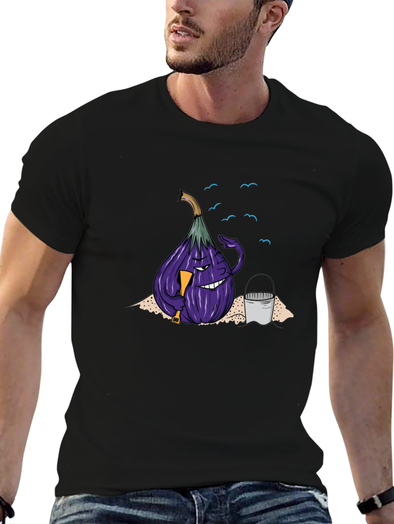 Eggplant Beach Vacation T-Shirt - Black