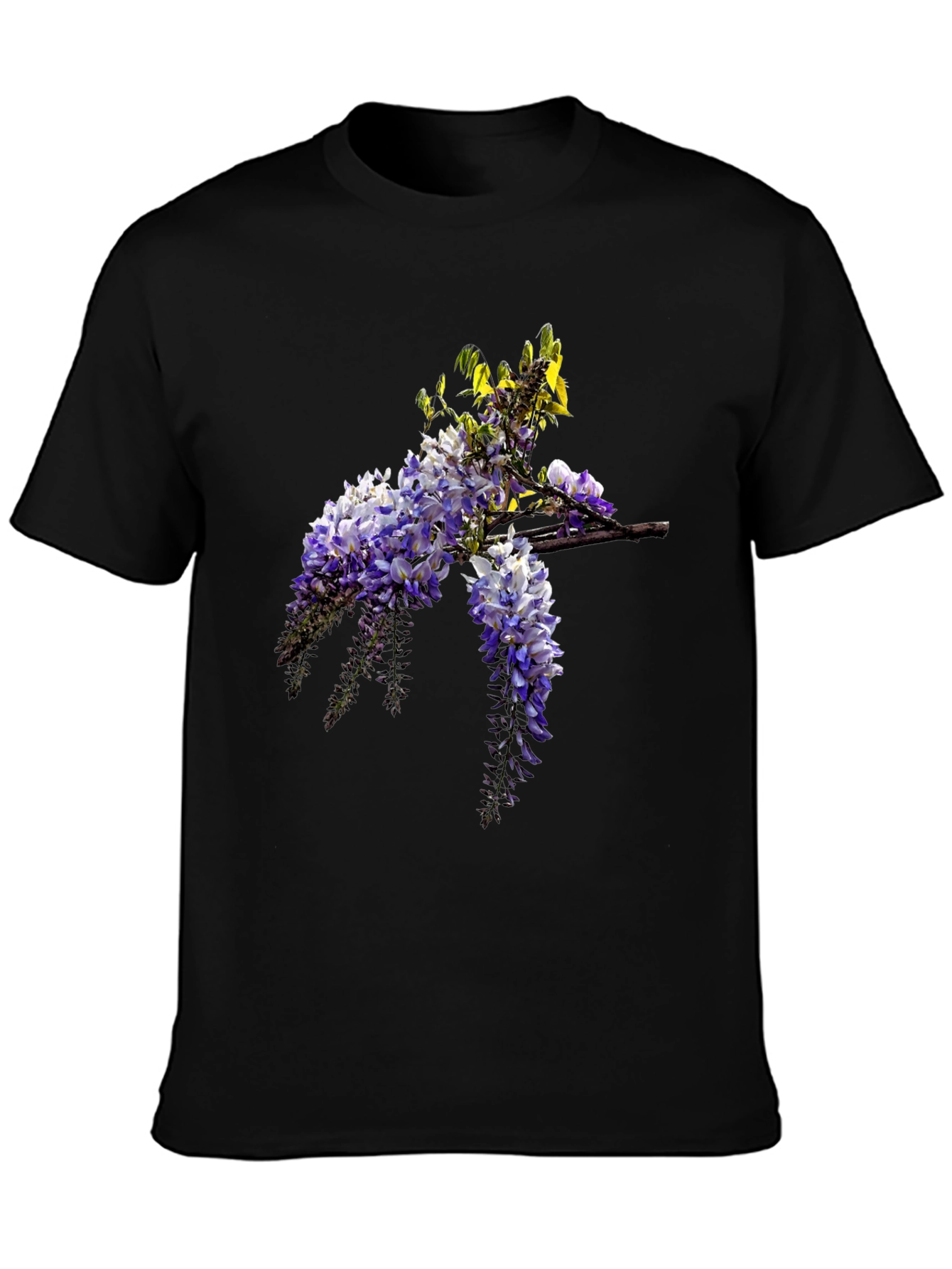 Floral Wisteria Print Black T-Shirt