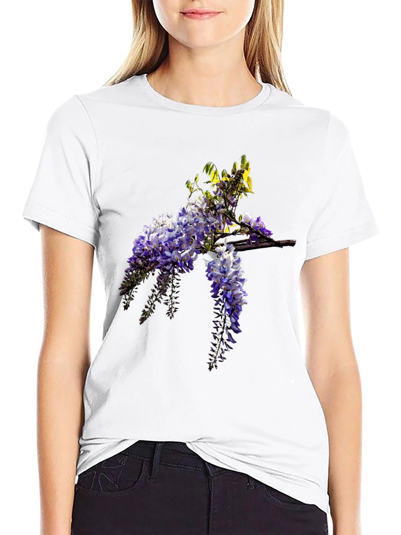 Floral Wisteria Print Black T-Shirt