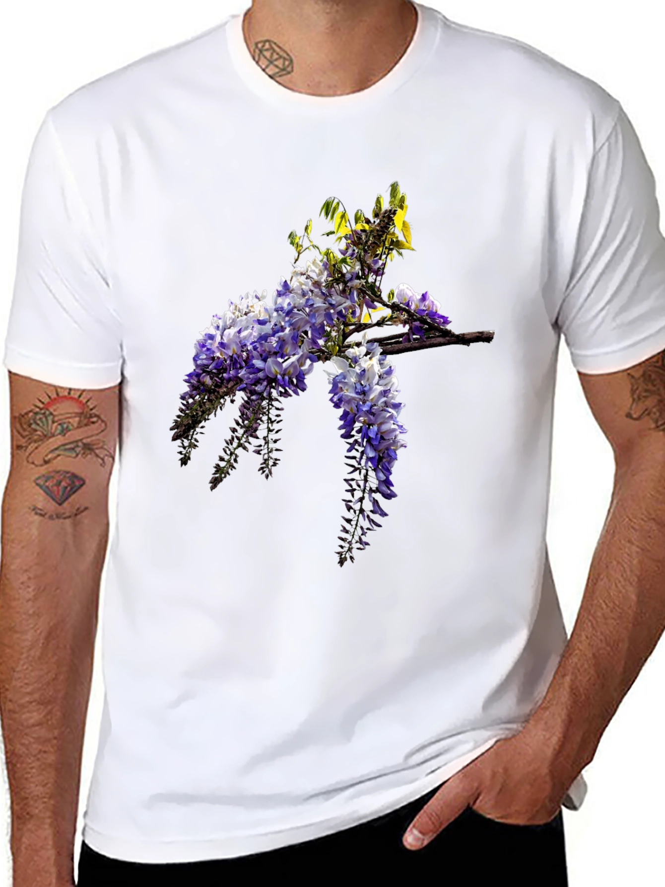 Floral Wisteria Print Black T-Shirt