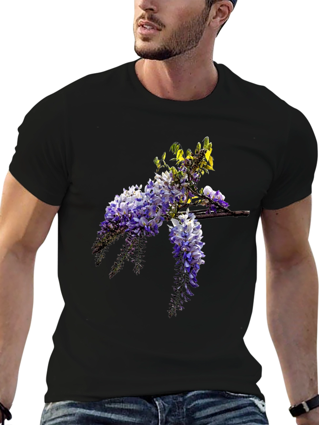 Floral Wisteria Print Black T-Shirt